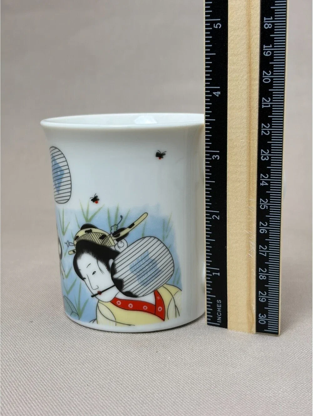 Vintage Japan Porcelain Coffee Mug Geisha Ukiyo-e Firefly Catching Art Cup